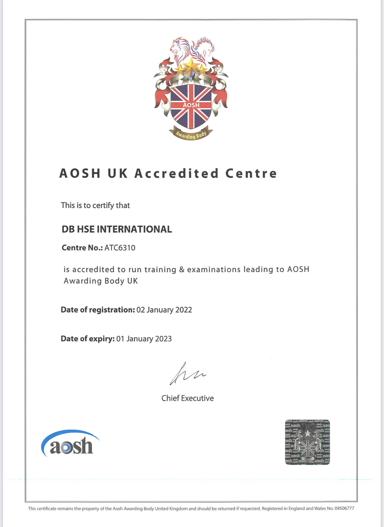 AOSH UK Courses – DBHSE – Institute